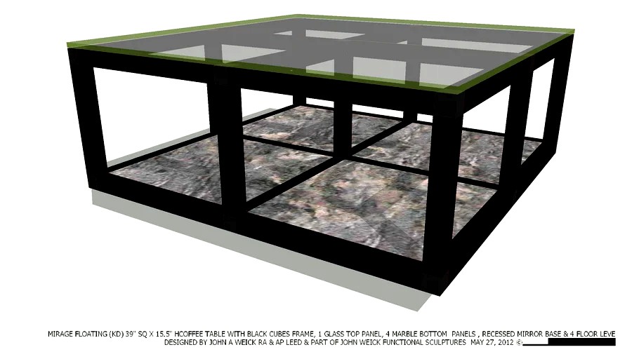 COFFEE TABLE 39 SQ BLACK CUBES 4 GL 4 MARBLE PANELS BY JOHN A WEICK RA