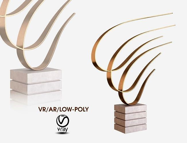 Dayday Modern White Marble and Gold Metal Ribbons Sculpture