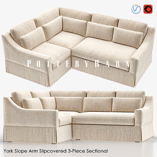 YORK Slope Arm Slipcovered 3-Piece Sectional