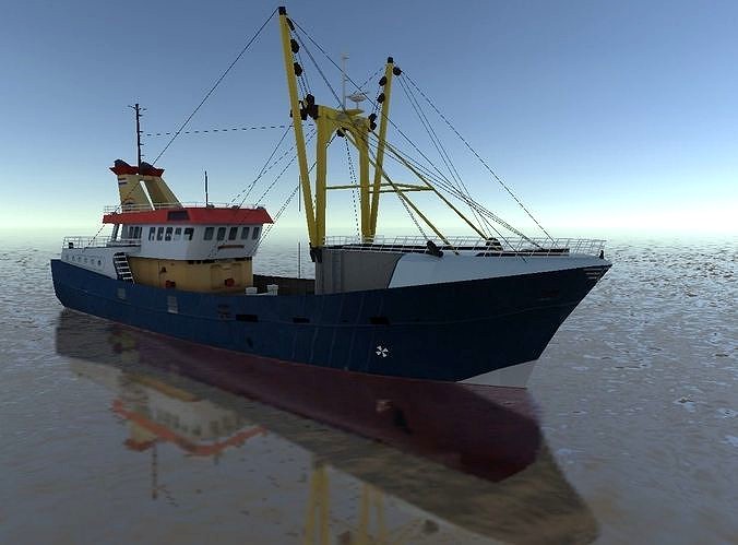 Beam Trawler fishing ship low-poly 3d model