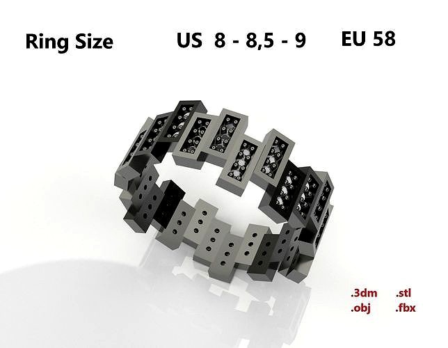 Model 87 Rectangular Facet Pave Diamond Ring Modern US size | 3D