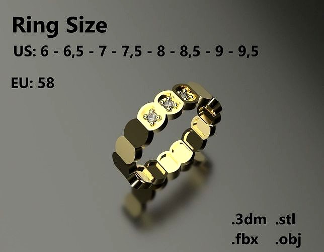 Model 76 Facet Oval Ring Modern 3 Diamond  US Size  | 3D