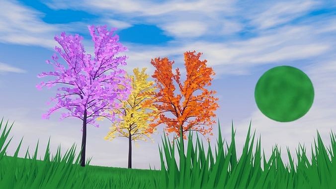 Cartoon Stylized Grass Trees Material EEVEE and Cycles BLENDER