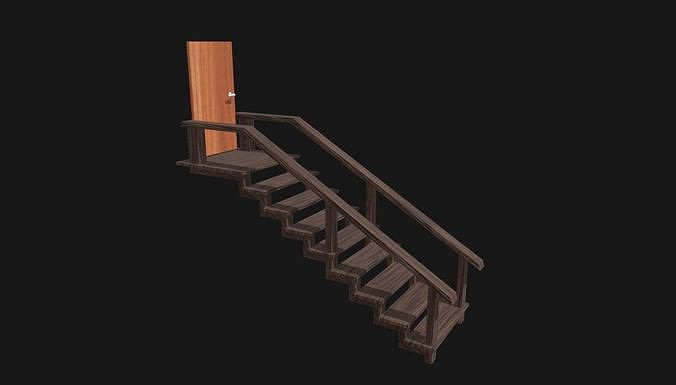 basement stair - door - door handle - handrail - step