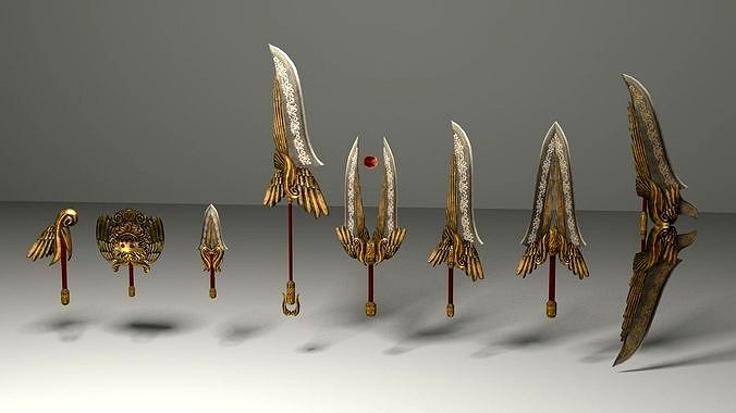 Fantasy gold medieval weapons set
