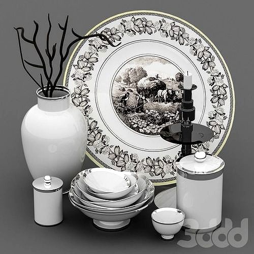 Decorative set with a candlestick and a plate