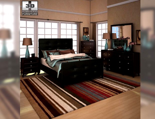 Ashley Carlyle Upholstered Bedroom Set 3D Model
