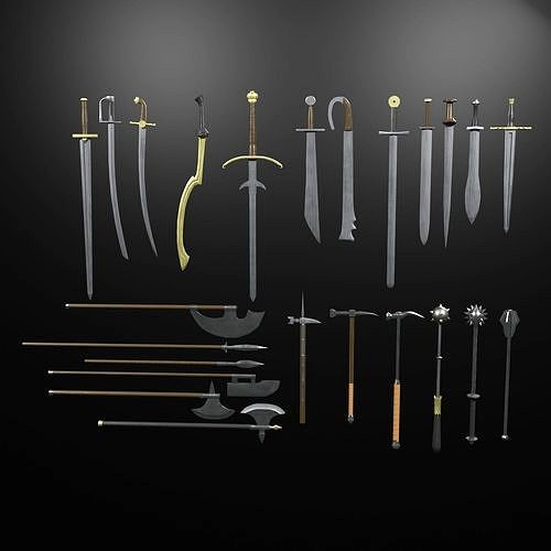 24 types of low-poly medieval weapons