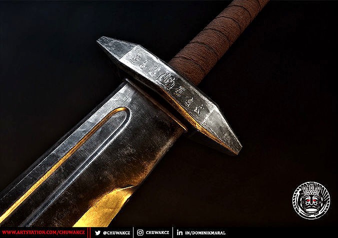 Runic Flachion Sword - Steel and Bronze - PBR game ready weapon