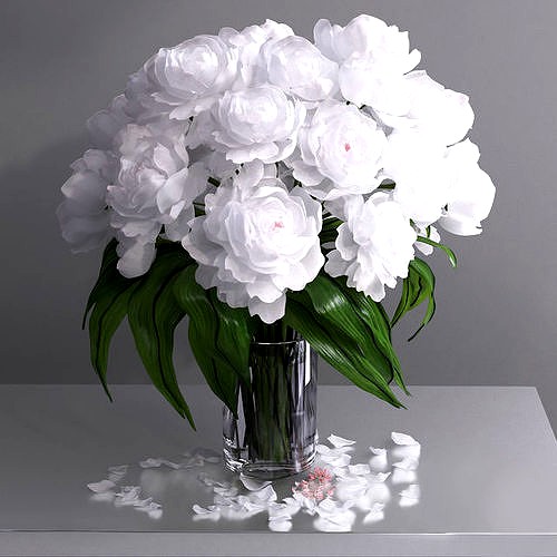 Giant white peonies hall glass vase