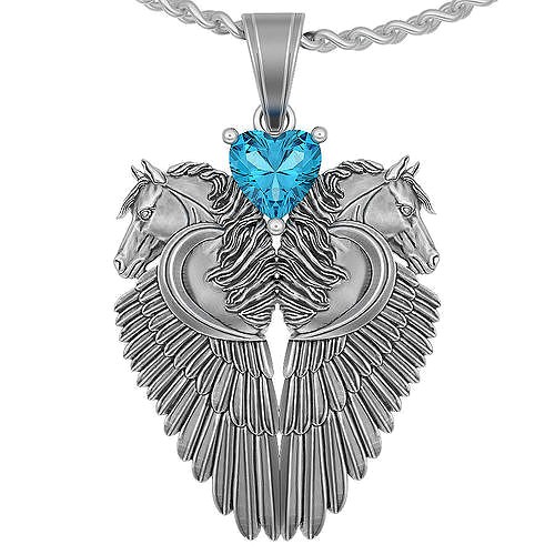 Horse Heart and wings pendant collier spartiate | 3D