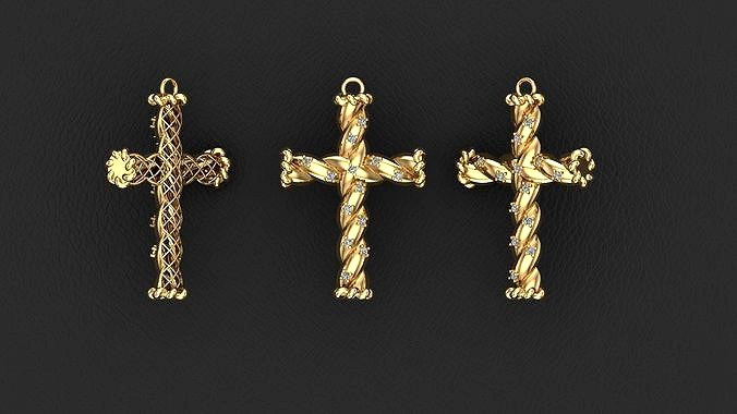 Fashion Gold Cross with Gemstones 3D print model  1-30 stones | 3D