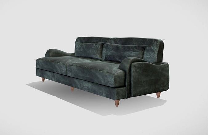 Classic style sofa fully upholstered in a petrolium grey