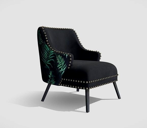 Contemporary armchair upholstered in black and stamped fabric