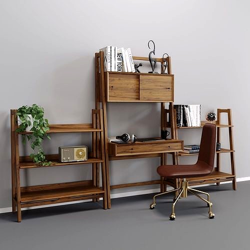 Mid-Century Wall Desk and low bookself