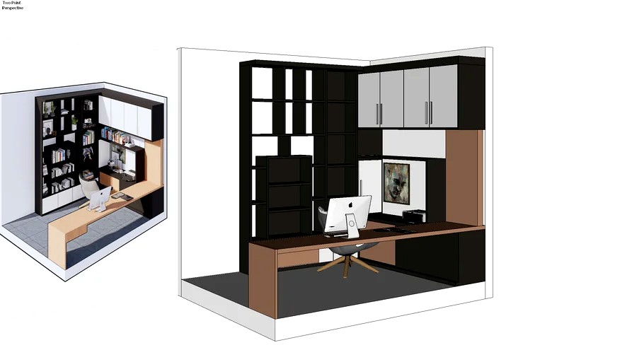 Small Workspace Area Office Desk with bookshelves