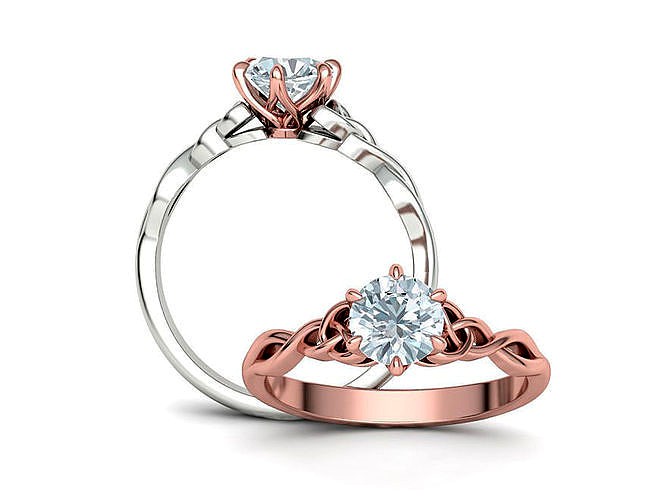 Celtic Knot Engagement ring 1ct Stone TwoTone Unique Design  | 3D
