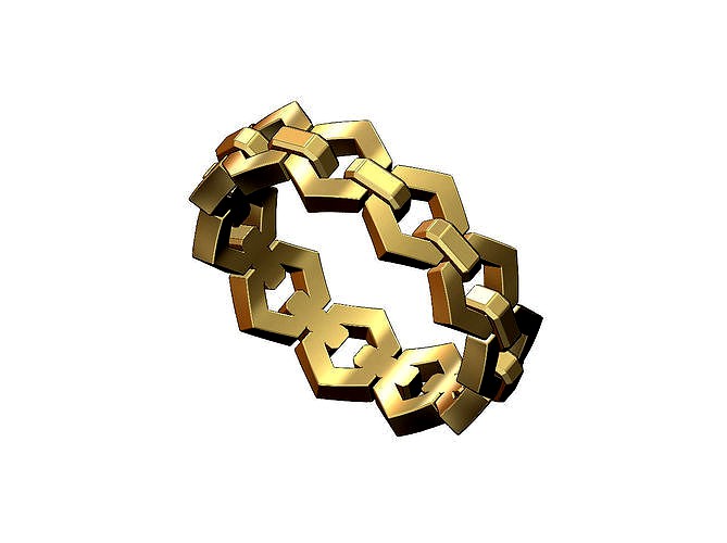 Hexagonal chain link band US sizes 6 7 8  | 3D