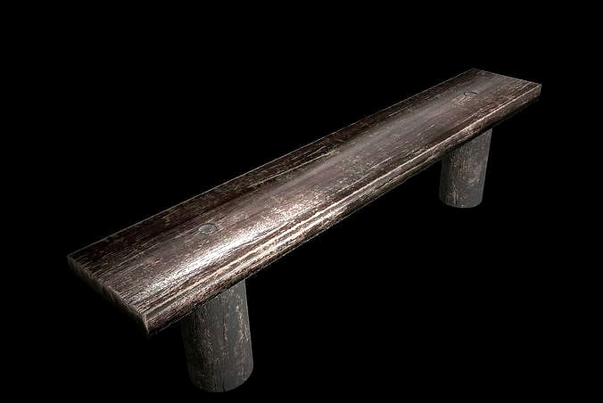 Old wooden bench low poly