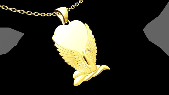Heart Shaped Swan Pendant jewelry Gold | 3D
