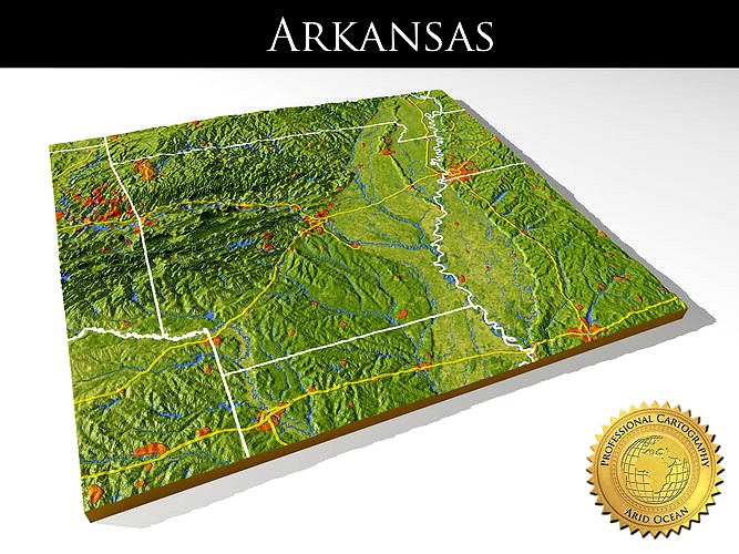 Arkansas High resolution 3D relief maps