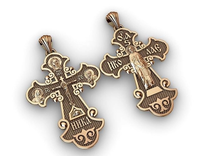 Orthodox cross with savior and saints | 3D