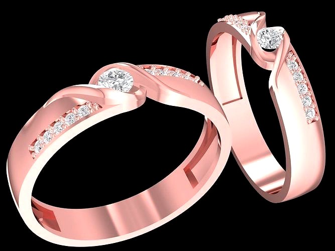 diamond rose gold wedding rings 2521 | 3D