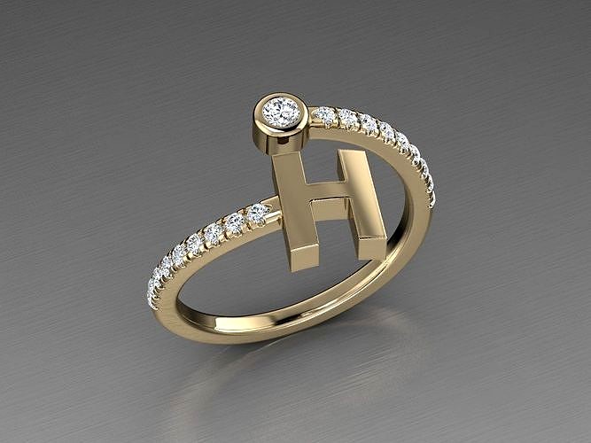 Jewelry Alphabet Diamond Ring H | 3D
