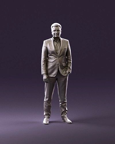001032 man in purple bluish  suit hand in pocket 3D Print Ready | 3D