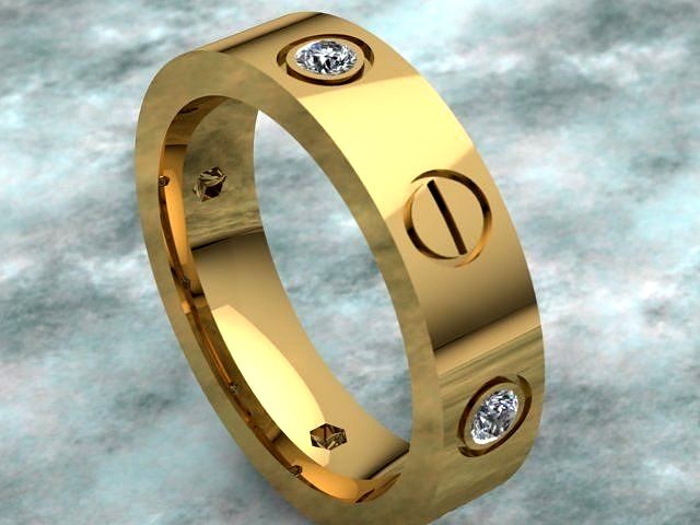 Golden Band Ring With 4 Screws and 4 Diamonds Size 28 | 3D