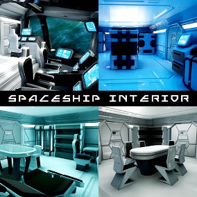 Modular Stylized Spaceship Interior Low Poly
