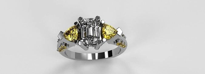 Three Stone Ladies Diamond Ring Euro Shank Size 7 Emerald | 3D