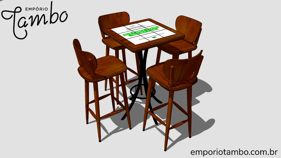 Jogo de mesa bistro quadrada azulejo com 4 banquetas para varanda e sacada - Imbuia - Empório Tambo