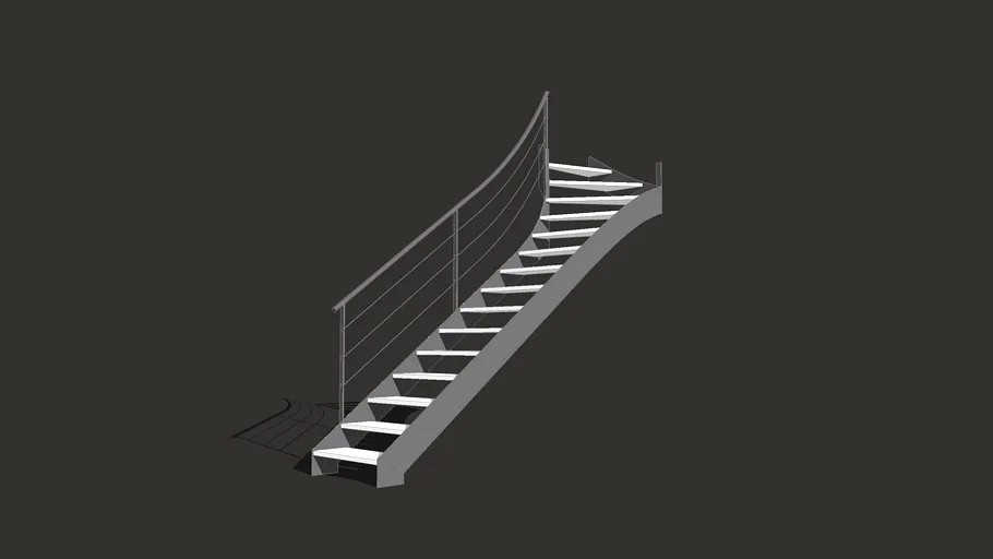 Quarter-turn staircase with double curved lateral stringers.