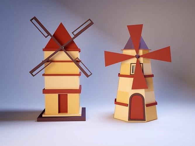 Set Farm Windmills Low Poly