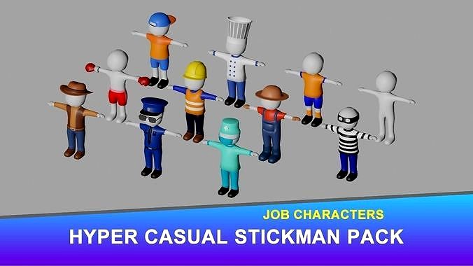 Hyper-Casual Stickman Characters Pack