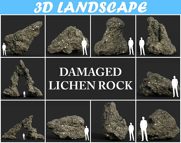 Low poly Damaged Lichen Rock 190907