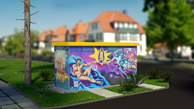 Electrical substation with graffiti