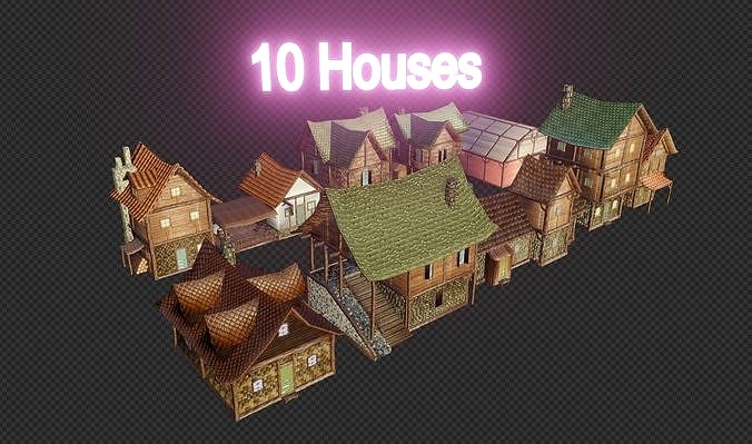 Stylized Medieval Houses Pack - 10 pieces - 4K Textures