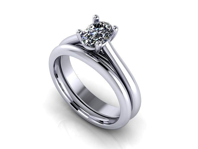 Oval Cut Solitaire Engagement Rings With Matching Band | 3D