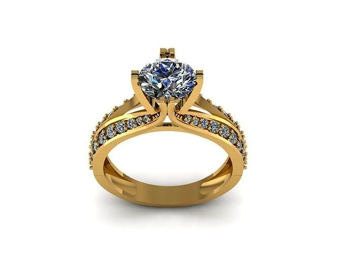 solitaire ring with edge stone | 3D