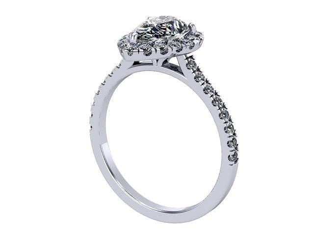 Pear Diamond Halo Engagement Ring | 3D