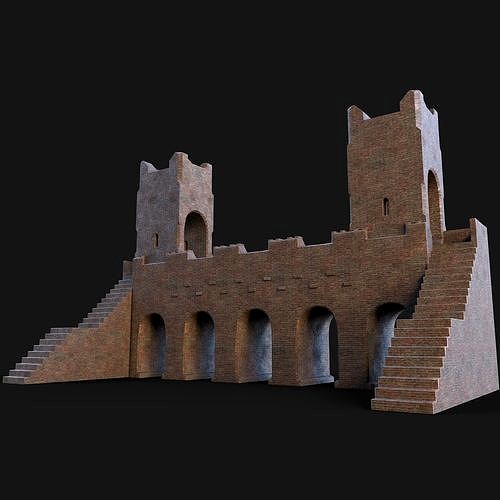 GENERIC MEDIEVAL BRICK WALLS GATE CONSTRUCTION TOWER FORTRESS