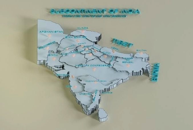 subcontinent of India 3d map