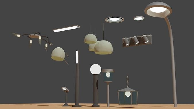 Lamps lights inerier exterier PBR low-poly game ready modern