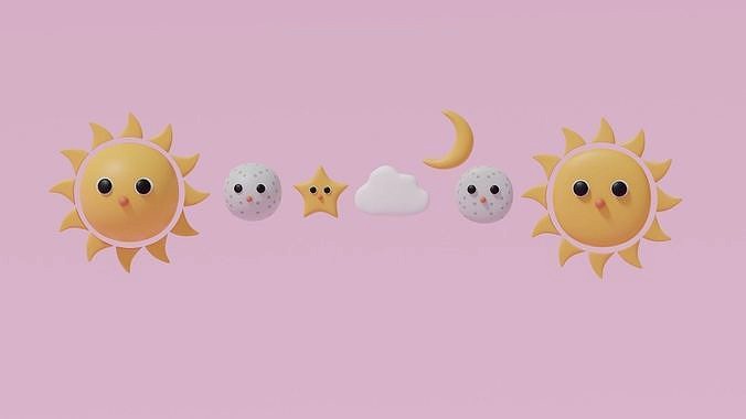 Cartoon Cute Sun Moon Star and Cloud