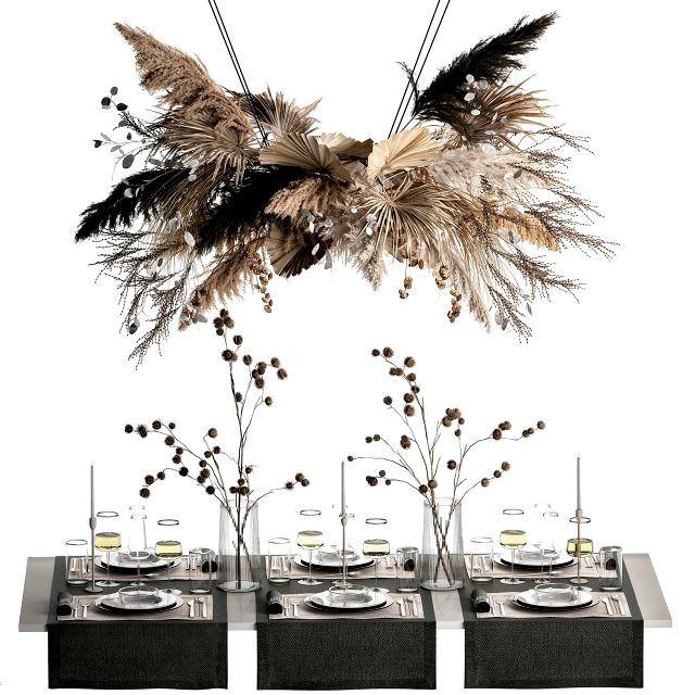 Solemn table setting in eco style from dried flowers and natural decor