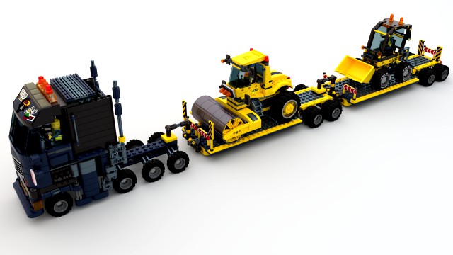 Lego Truck Bulldozer Road Roller with 3 drivers and trailer