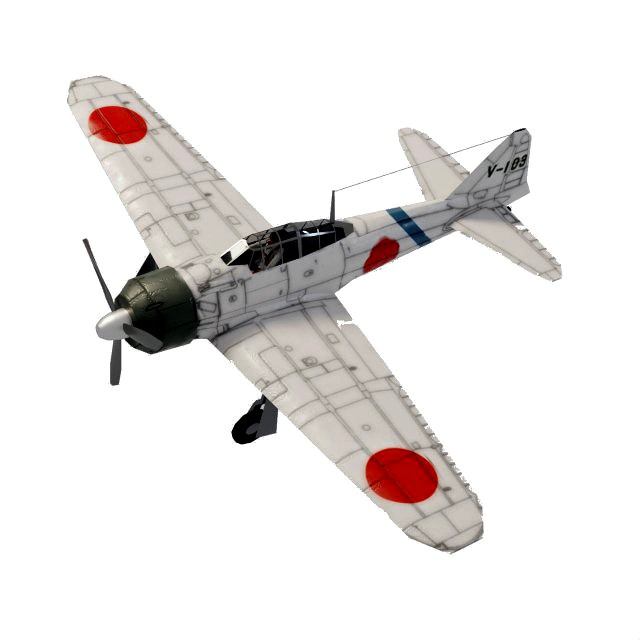 Mitsubishi A6M Zero lowpoly WW2 fighter