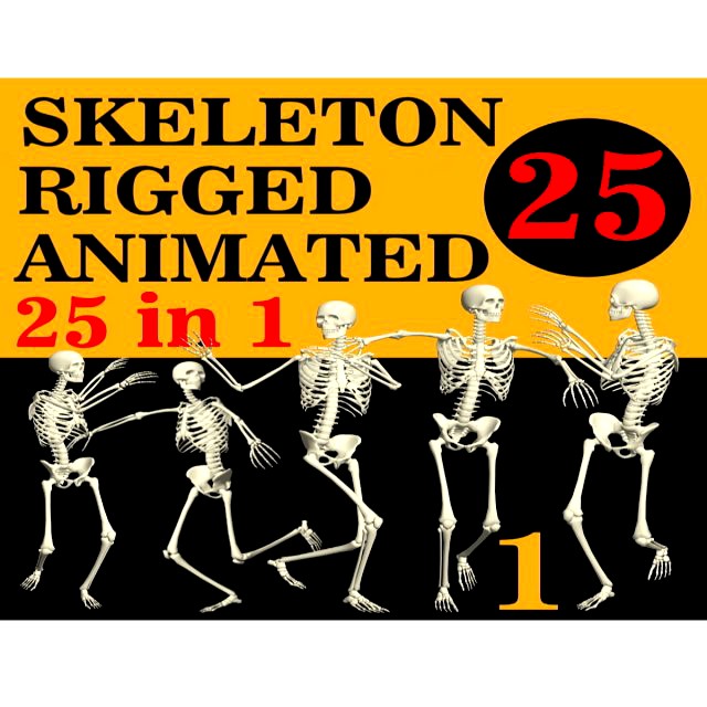 Skeleton Rigged 3D Animations Set 1 - 25 in 1